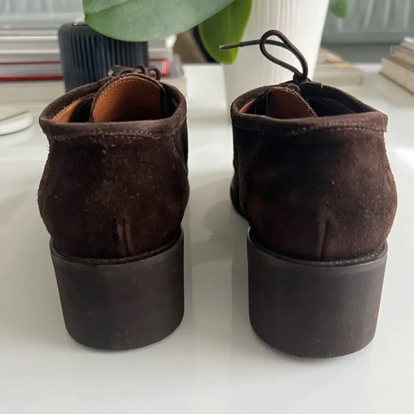 RARE VINTAGE Joan Helpern Brown Suede Laced Loafers Derbys 90s Y2K Joan & David - Picture 5 of 11
